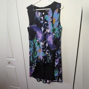 FRANK LYMAN Women Sleeveless Dress Asymmetrical Size 14 Floral Colorful Formal